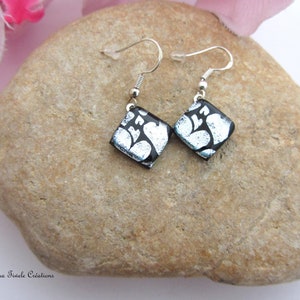 Dichroic glass earrings, hearts, sterling silver 925