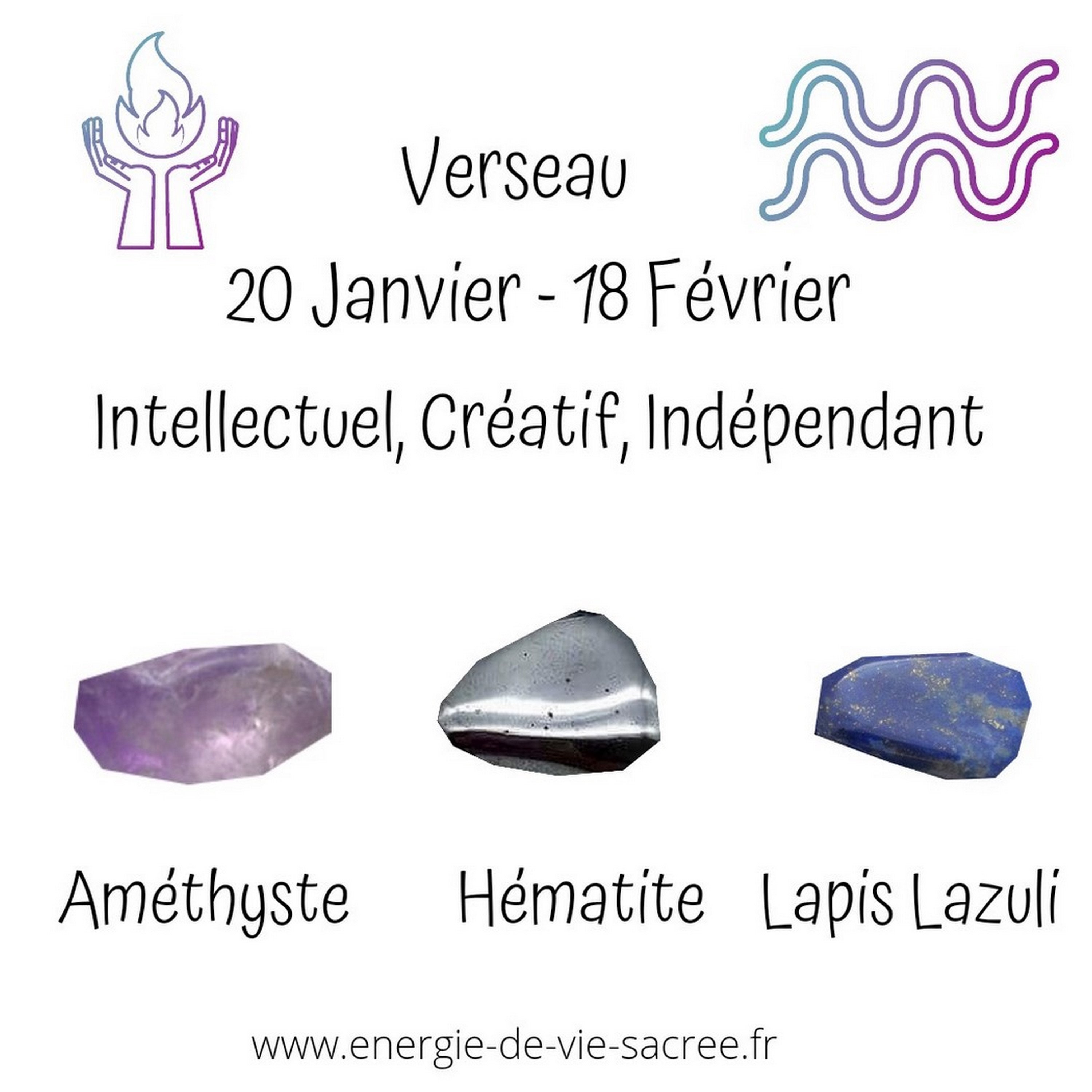 Pierres Pour Les Verseaux, Ensemble de Pierre, Améthyste, Hématite, Lapis Lazuli, Pierres Roulées
