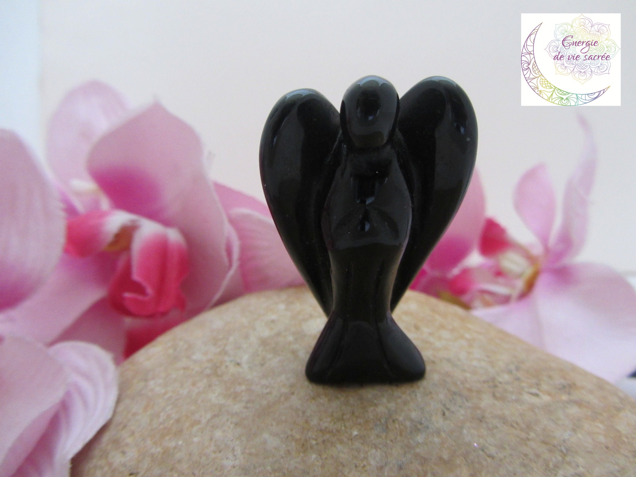 Ange Onyx Noir, Pierre Naturelle, Qualité A, Guardien Statue, Protection