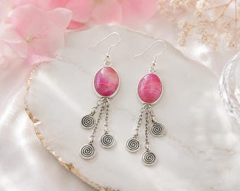 Orecchini pendenti in agata rosa naturale, argento sterling 925, pietra rosa, gioielli da donna, regalo con pietra naturale