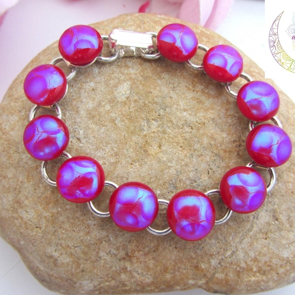 Bracelet en verre dichroique, fuchsia rose