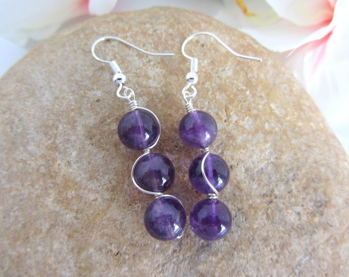 Amethyst earring, 925 silver, natural stone