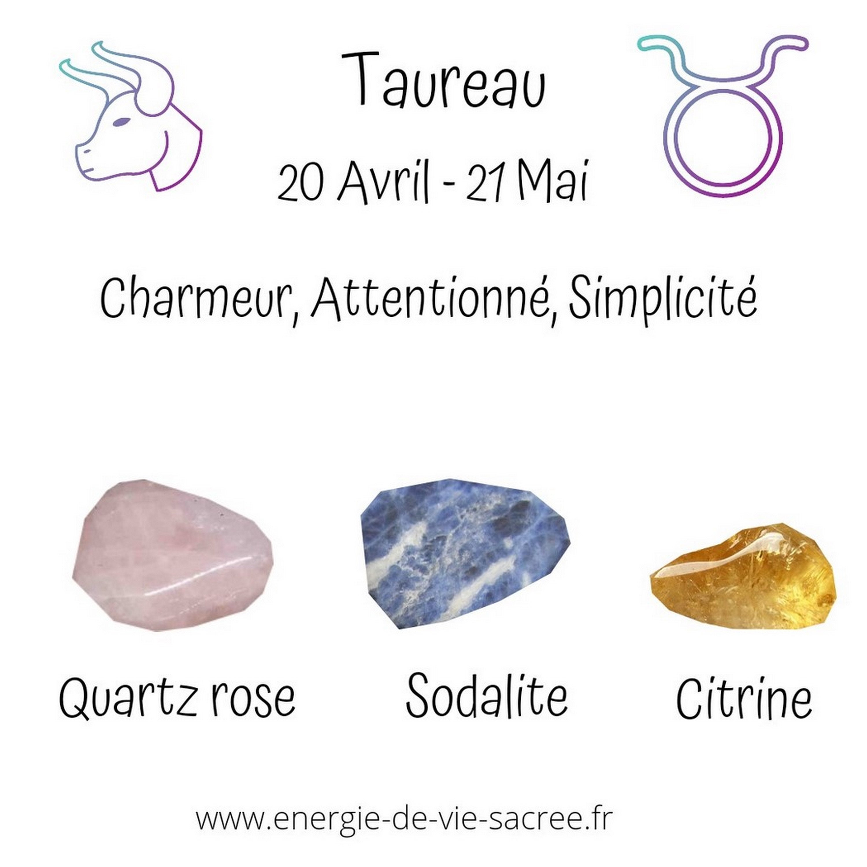 Pierres Pour Les Taureaux, Ensemble de Pierre, Citrine, Quartz Rose et Sodalite, Pierre Roulée