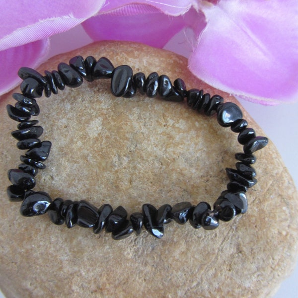 Bracelet spinelle noire, pierre naturelle, perle chips