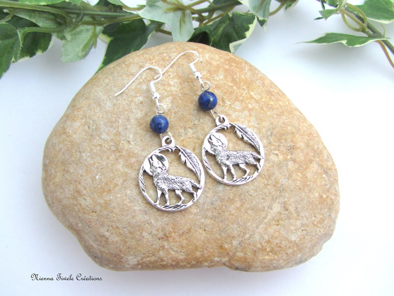 protection healing gift shaman spiritual Lapis lazuli worf earrings french handmade sterling silver