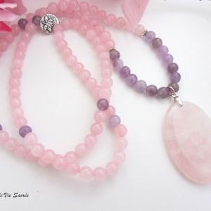 Amethyst rose quartz necklace, 108 beads mala