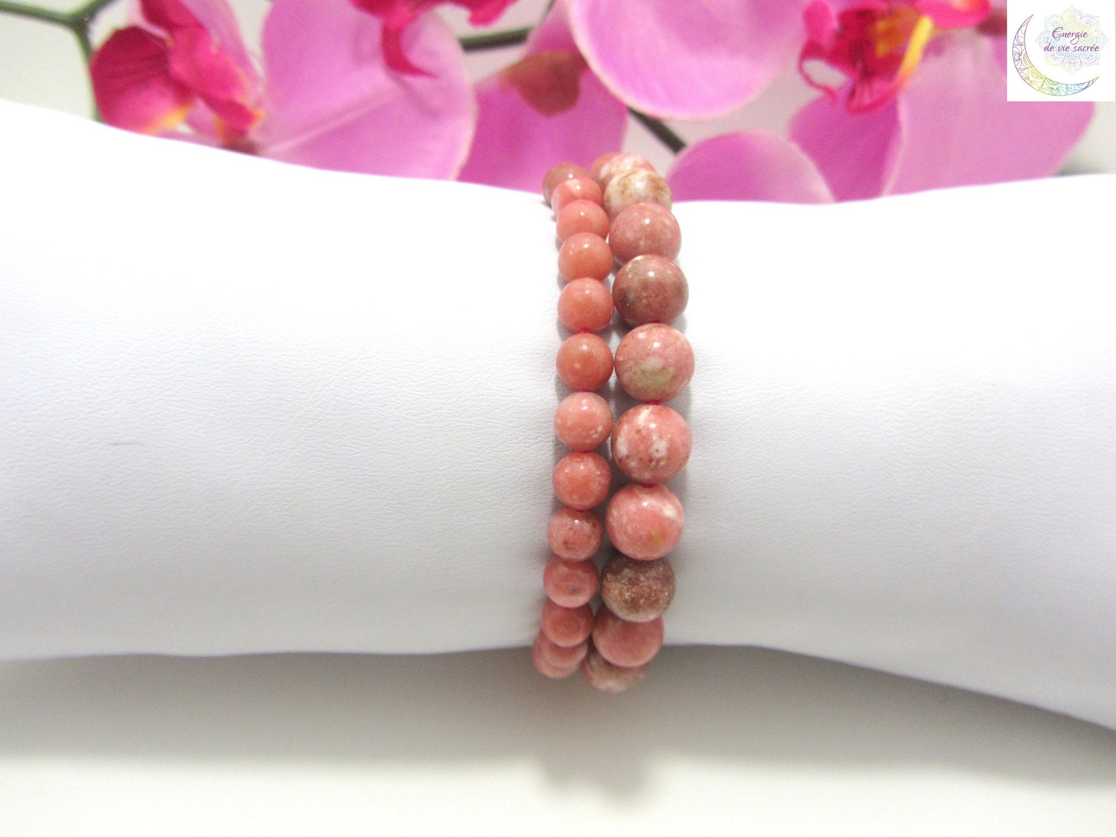 Natural Thulite Bracelet, 6mm or 8mm Beads, Joy & Positive Energy