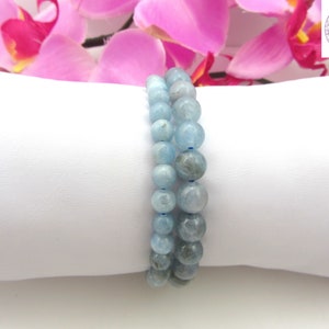 Aquamarin-Armband, AB-Qualität, Naturstein, 6/8 mm