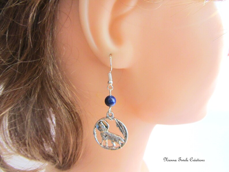 protection healing gift shaman spiritual Lapis lazuli worf earrings french handmade sterling silver