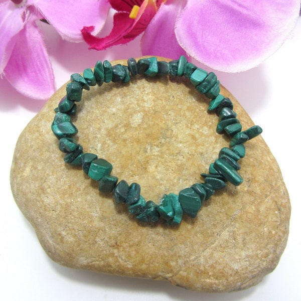 Bracelet malachite, perles chips, pierre naturelle, qualité A