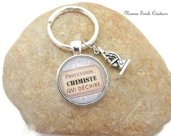 Funny Chemist Keychain – Scientist Gift – Microscope Charm Keyring – Science Lover Gift Idea