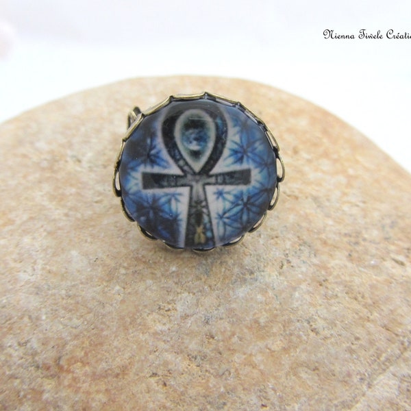 Bague égypte croix ankh, bronze filigrane