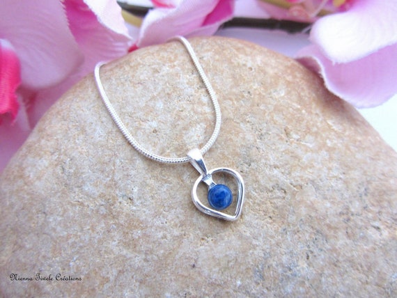 Collana Argento 925 Con Ciondolo Cuore In Lapislazzuli Naturale Grado A+ – Pietra Blu Punta Oro, Catena 50 Cm