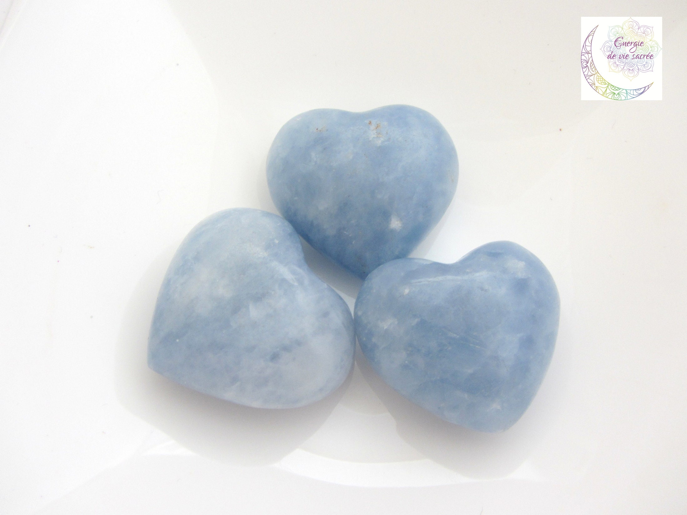 Coeur en Calcédoine Bleue Pierre Naturelle, Qualité A, Enfant, Équilibre Yin Yang