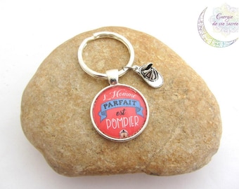 Keychain “The Perfect Man is a Firefighter” – Glass Cabochon with Firefighter