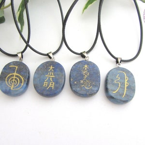 Reiki symbols pendant, natural stone, lapis lazuli