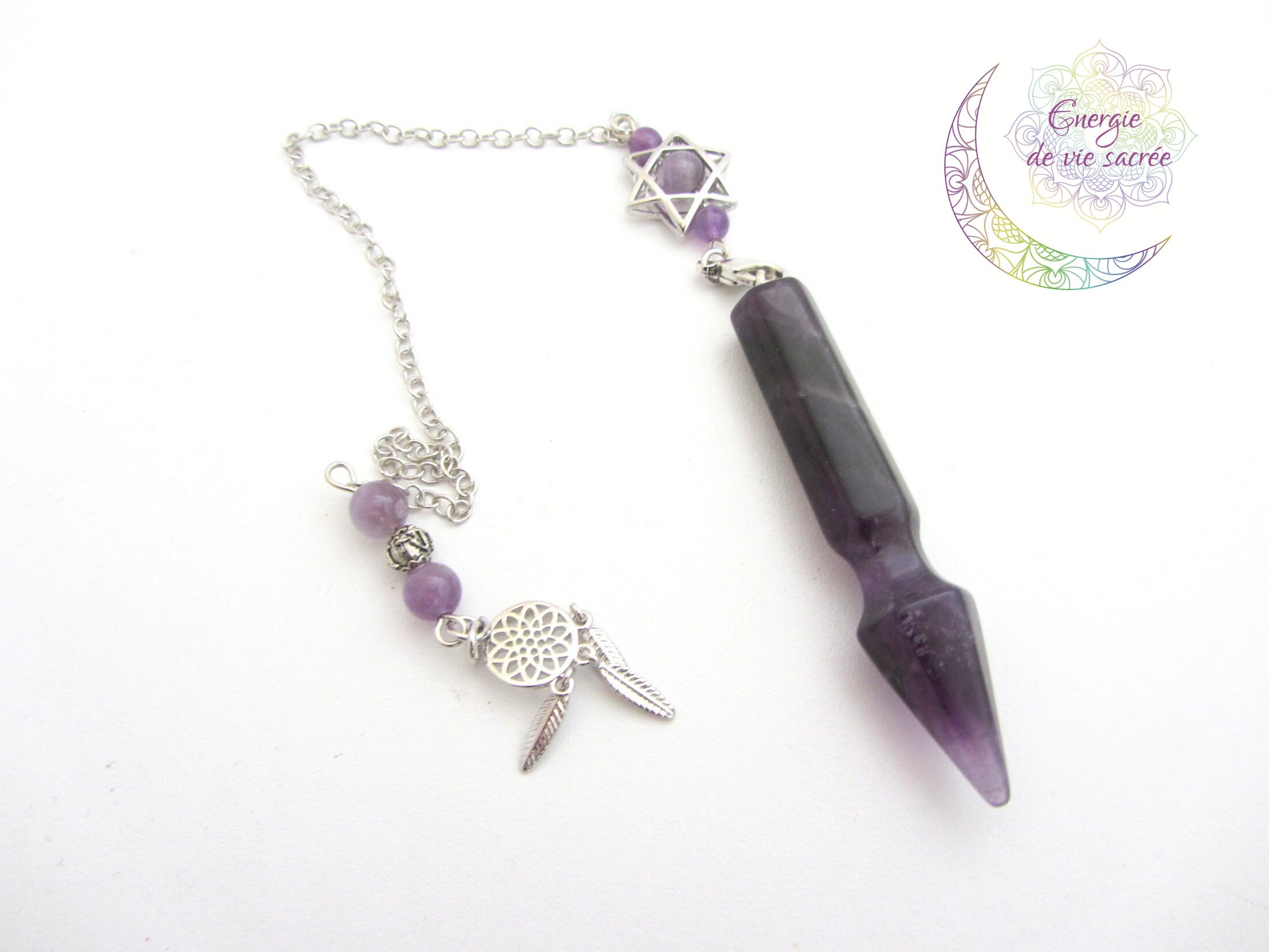 Pendule Améthyste, Guérison Protection, Harmonie, Méditation, Pierre, Cadeau Homme, Femme, Fait Main