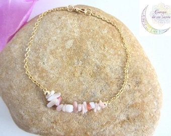 Pink opal bracelet, golden chain