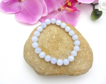 Pulsera de Calcedonia Azul Natural – Piedra de Comunicación y Serenidad – Pulsera de Litoterapia Relajante