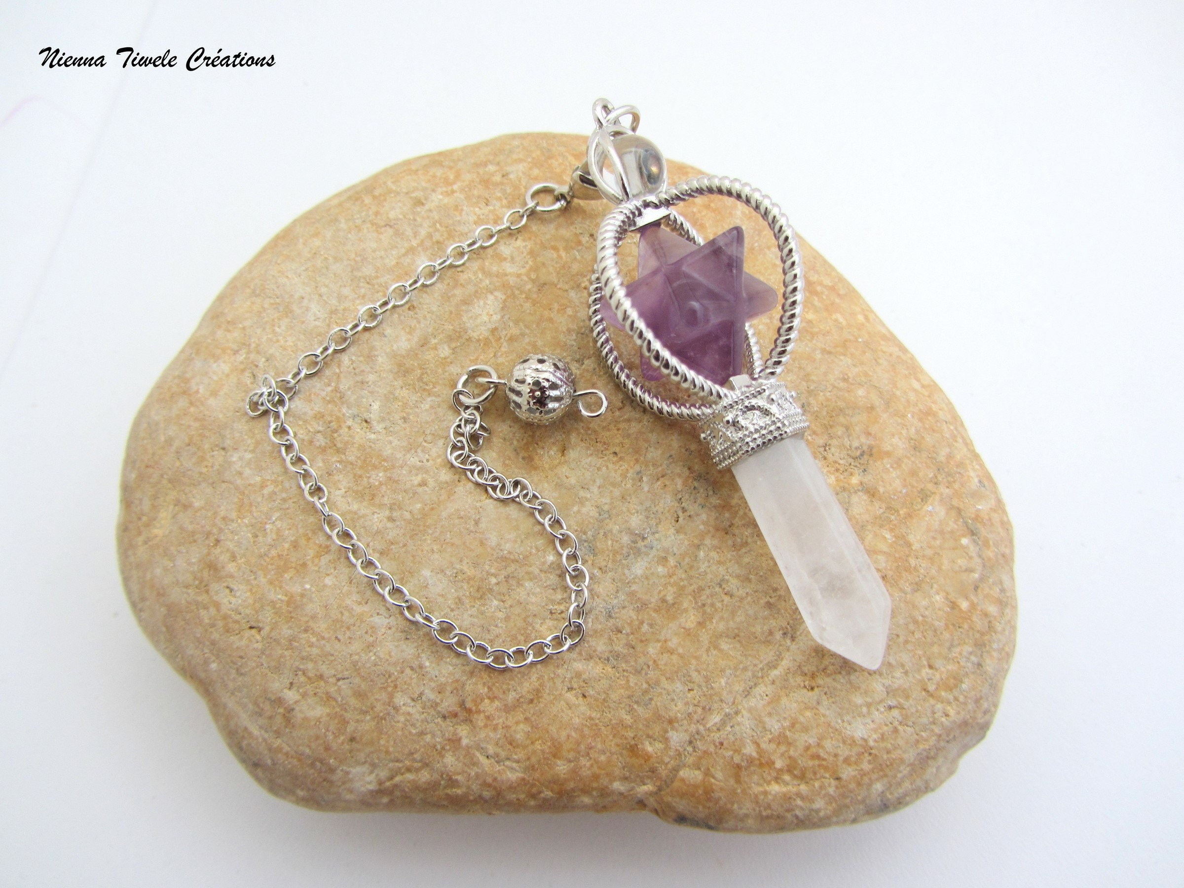 Pendule Améthyste Merkabah, Guérison Protection, Harmonie, Méditation, Pierre, Cadeau Homme, Femme,