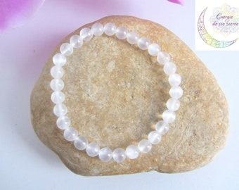 Selenite Bracelet 6mm, White Crystal Beaded Bracelet, Stone Jewelry, Minimalist Spiritual Gift