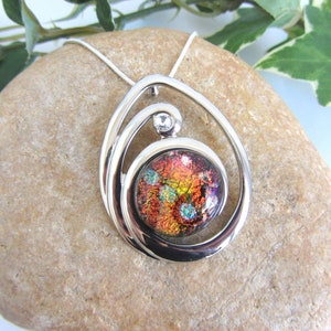 Dichroic glass necklace medallion orange