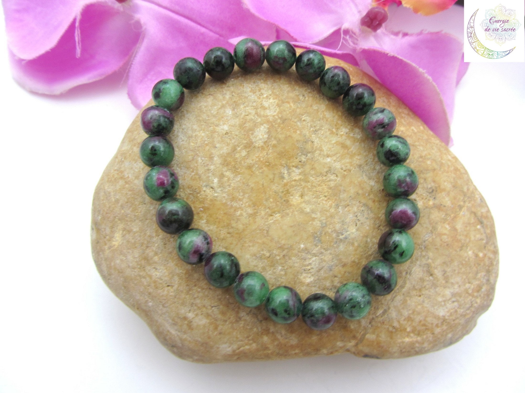 Bracciale In Rubino Su Zoïsite - Pietre Naturali 8 Mm - Gioiello Energetico Unisex Per Benessere, Vitalità E Armonia - Regalo Significativo