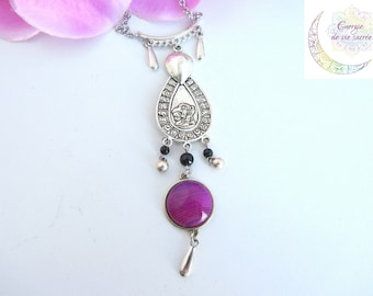 Collar largo bohemio con ágata morada – Joyería energética y elegante