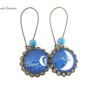 Celestial Cat Moon Earrings - Handcrafted Bronze and Glass Jewelry for Her