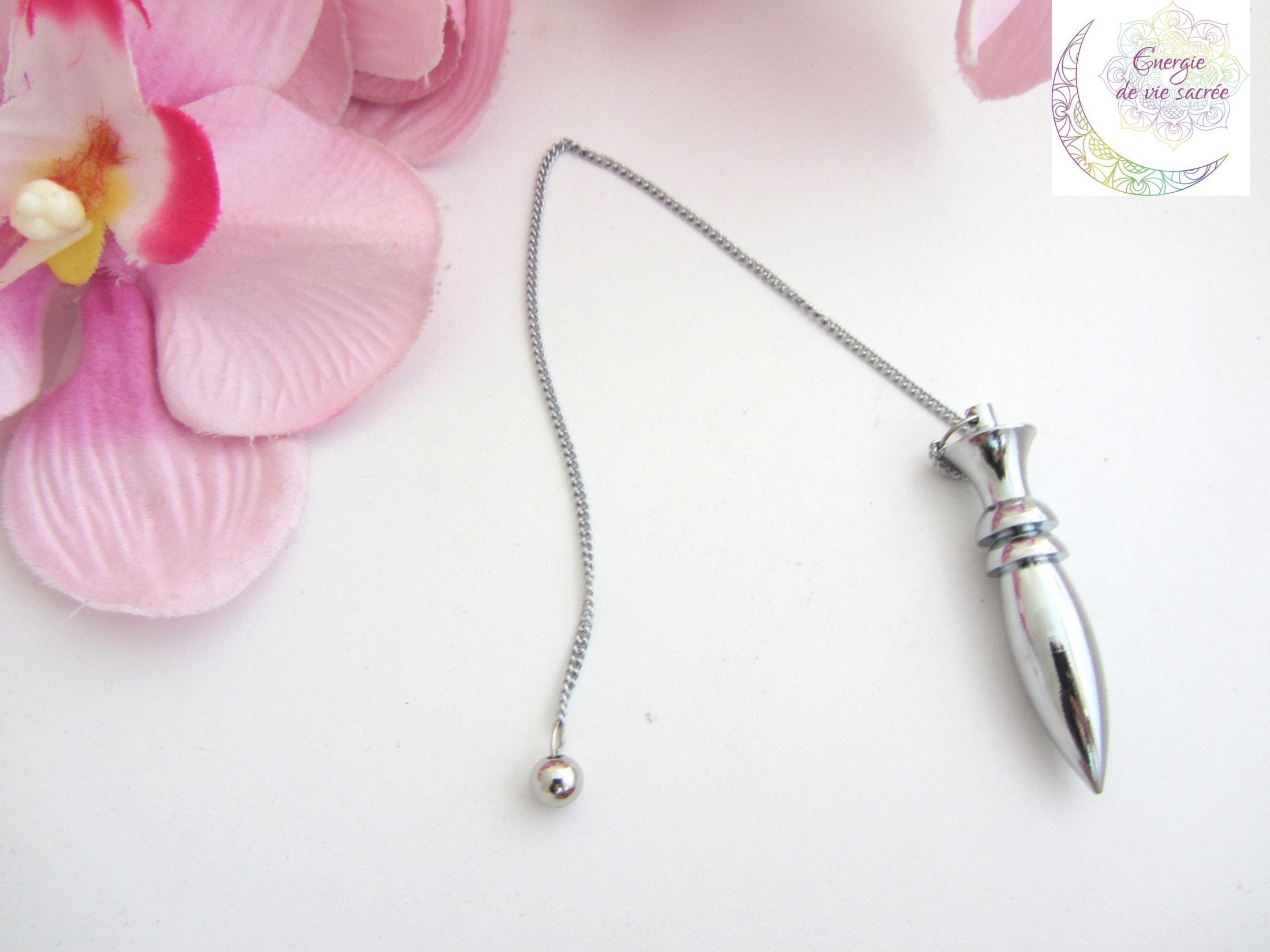 Pendule Métal Argenté, Guérison Protection, Harmonie, Méditation, Pierre, Cadeau Homme, Femme, Fait