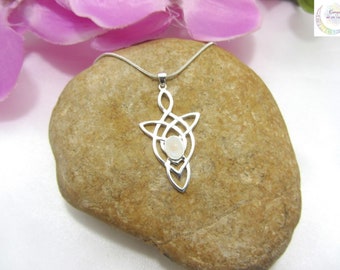 Celtic Necklace in Sterling Silver 925 with Moonstone – Mystic Pendant, Handmade Jewelry, Gift for Her