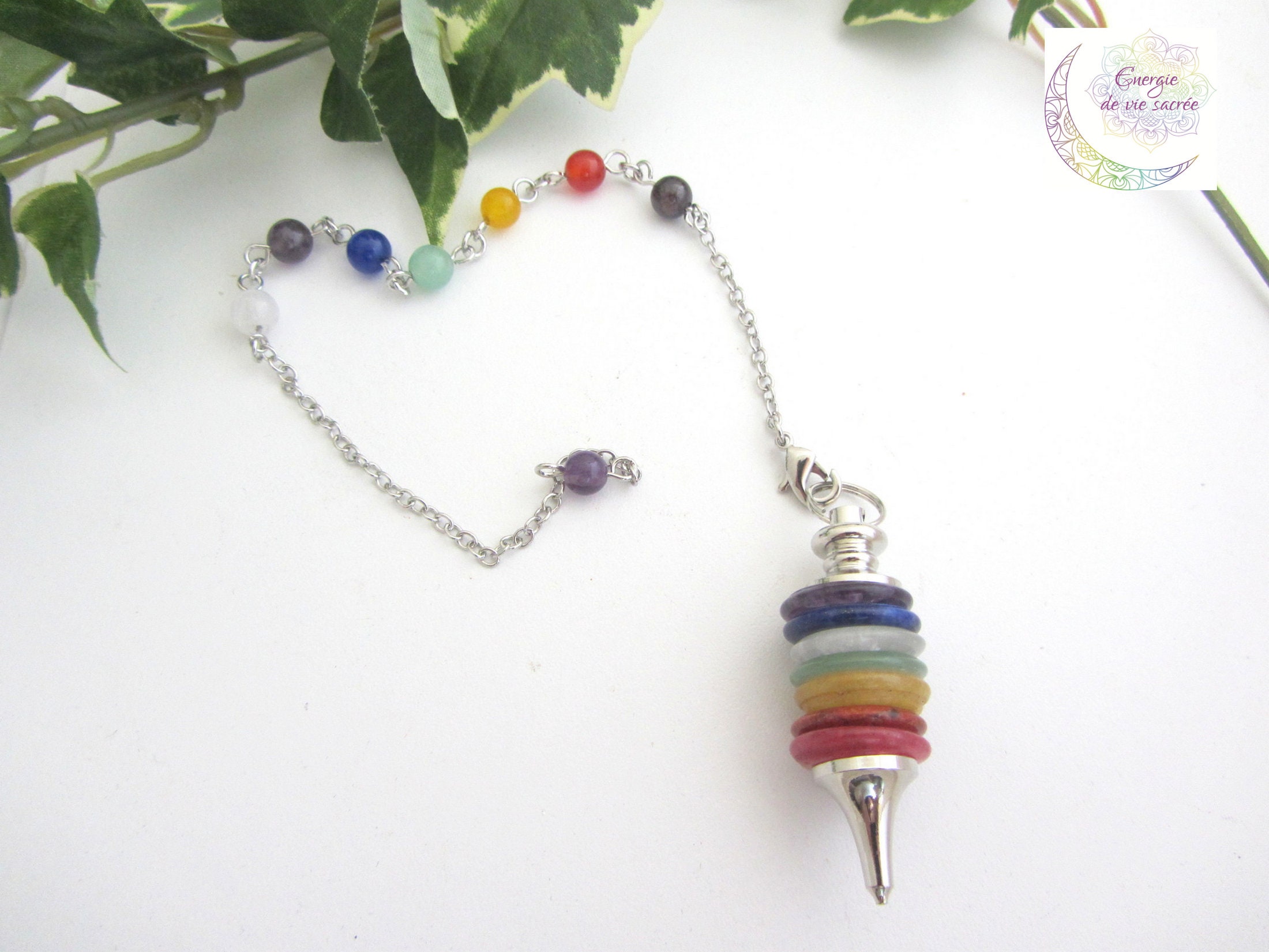Pendule 7 Chakras, Pierres Naturelles, Radiesthésie, Objet Divinatoire, Protection, Pour Homme, Pour