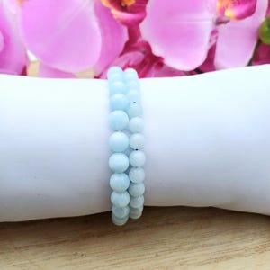 Aquamarin-Armband, Naturstein, 6 und 8 mm Perlen, handgefertigt