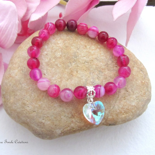 Pink agate bracelet, heart