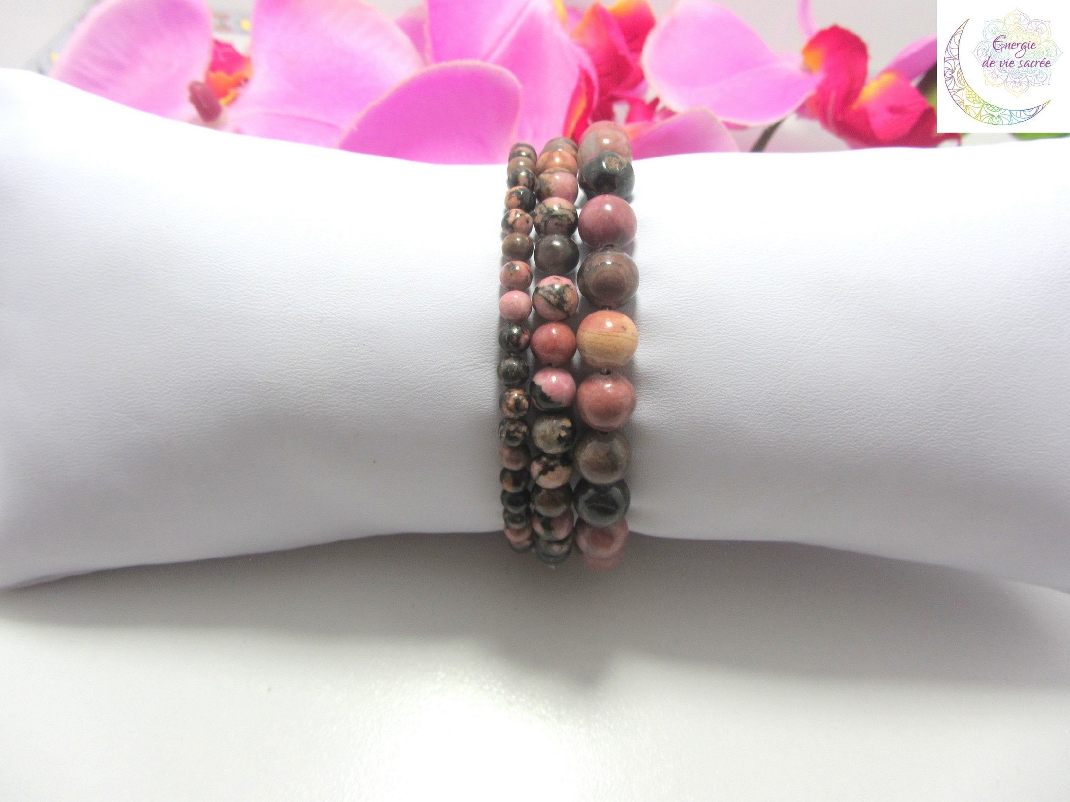 ロードナイトブレスレット - 天然ビーズ 4mm、6mm、8mm、落ち着いた 