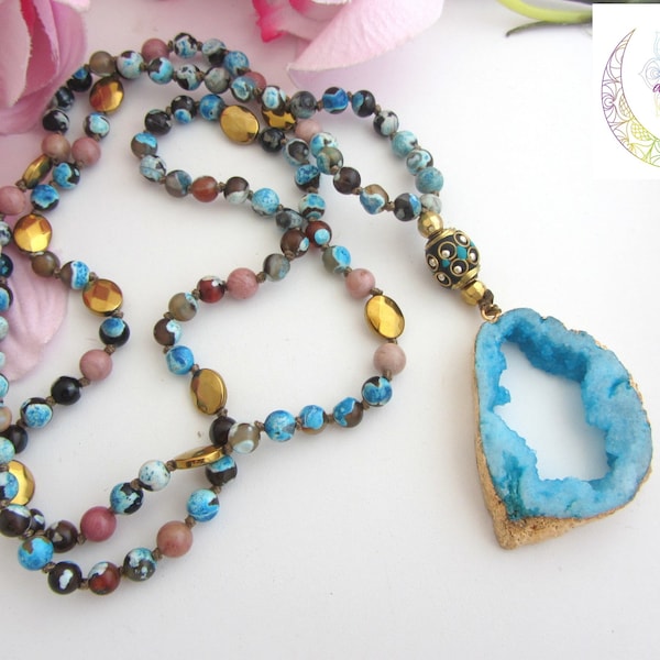 Collier agate druzy,pierre naturelle, mala