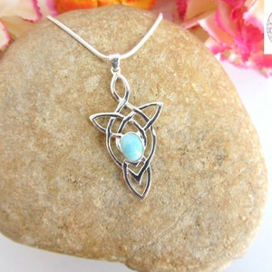 Celtic larimar necklace, sterling silver 925