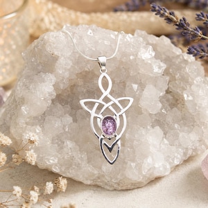 Sterling Silver Celtic Necklace, Choose Your Gemstone, Amethyst, Moonstone, Lapis Lazuli or Garnet, Sterling Silver Chain, Gift for Her