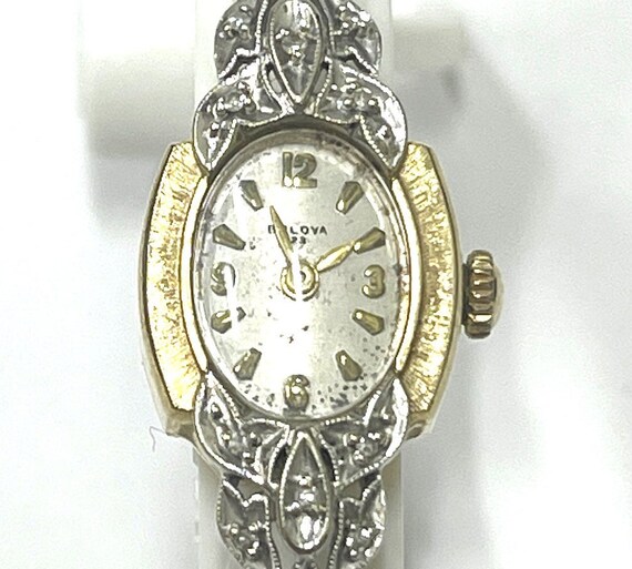 Ladies Vintage 14k Two Tone Bulova Watch Set With Round Brilliant Cut Diamonds and Has Stainless Steel Expansion Band Etsy