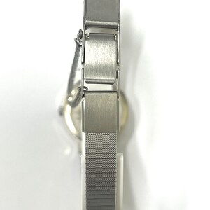 Ladies vintage 18K white gold Geneve oval shaped quartz movement watch set with round diamonds and mesh type stainless steel band. image 6