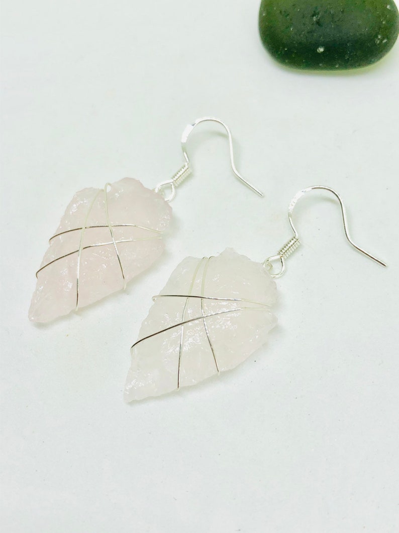 Rose quartz arrowhead earrings blush pink earrings rose image 4