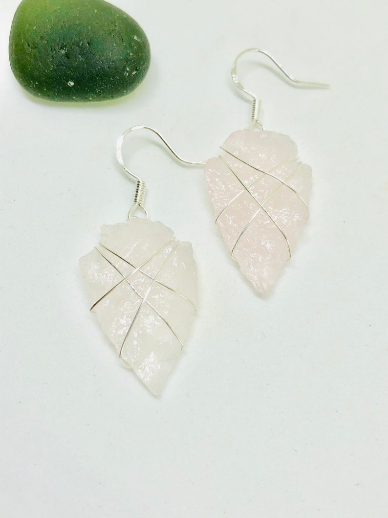 Rose quartz arrowhead earrings blush pink earrings rose image 3