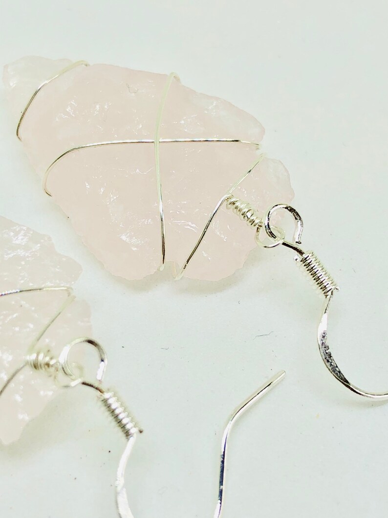 Rose quartz arrowhead earrings blush pink earrings rose image 7