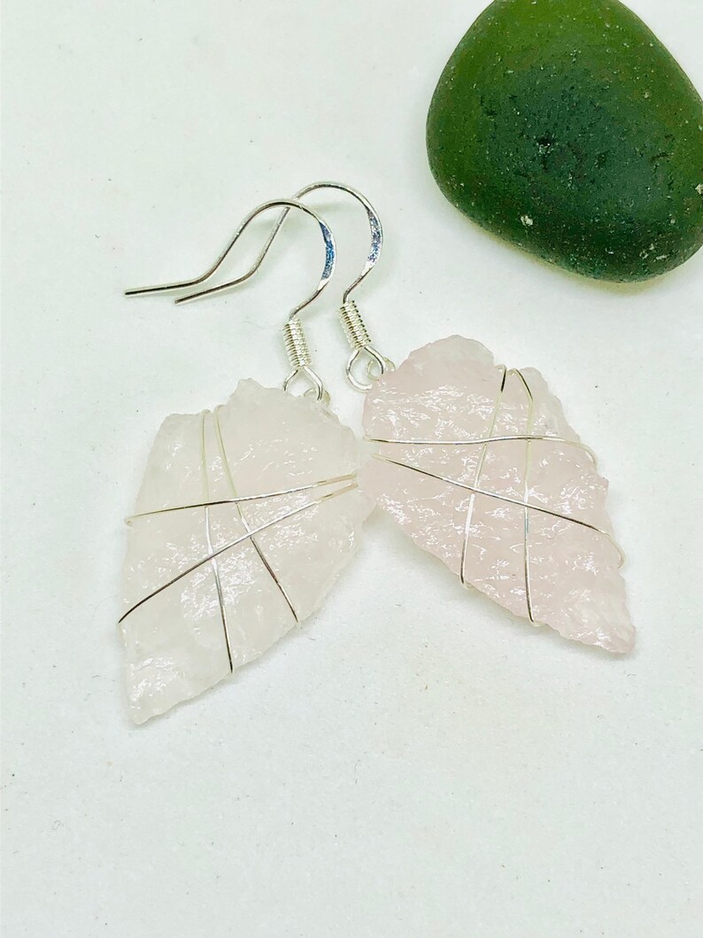 Rose quartz arrowhead earrings blush pink earrings rose image 1