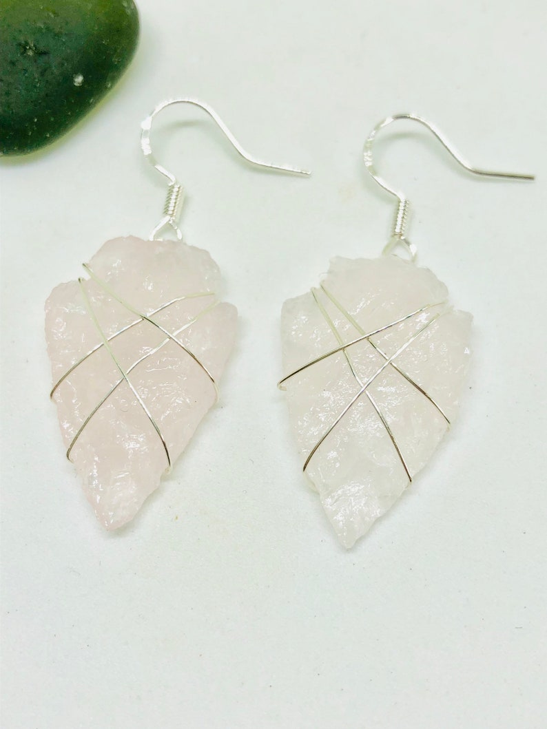 Rose quartz arrowhead earrings blush pink earrings rose image 2