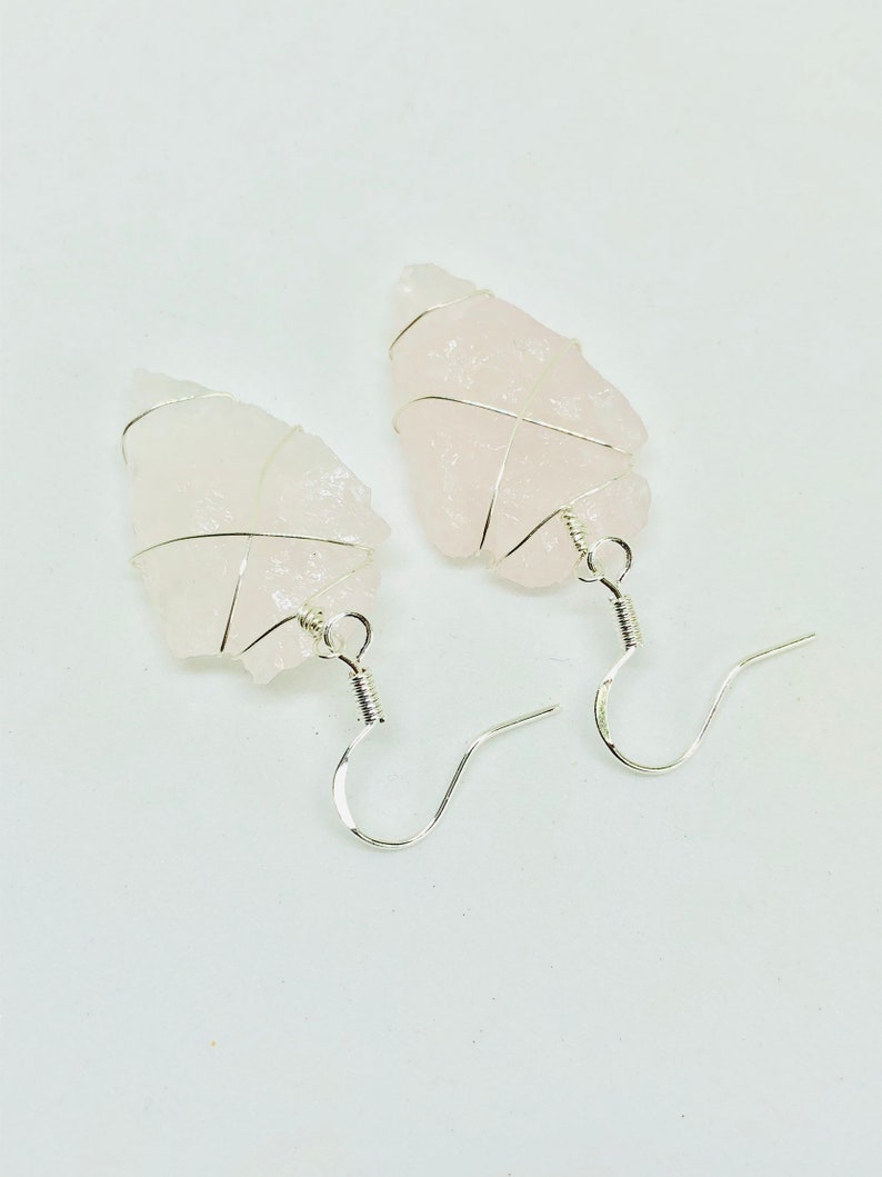 Rose quartz arrowhead earrings blush pink earrings rose image 8