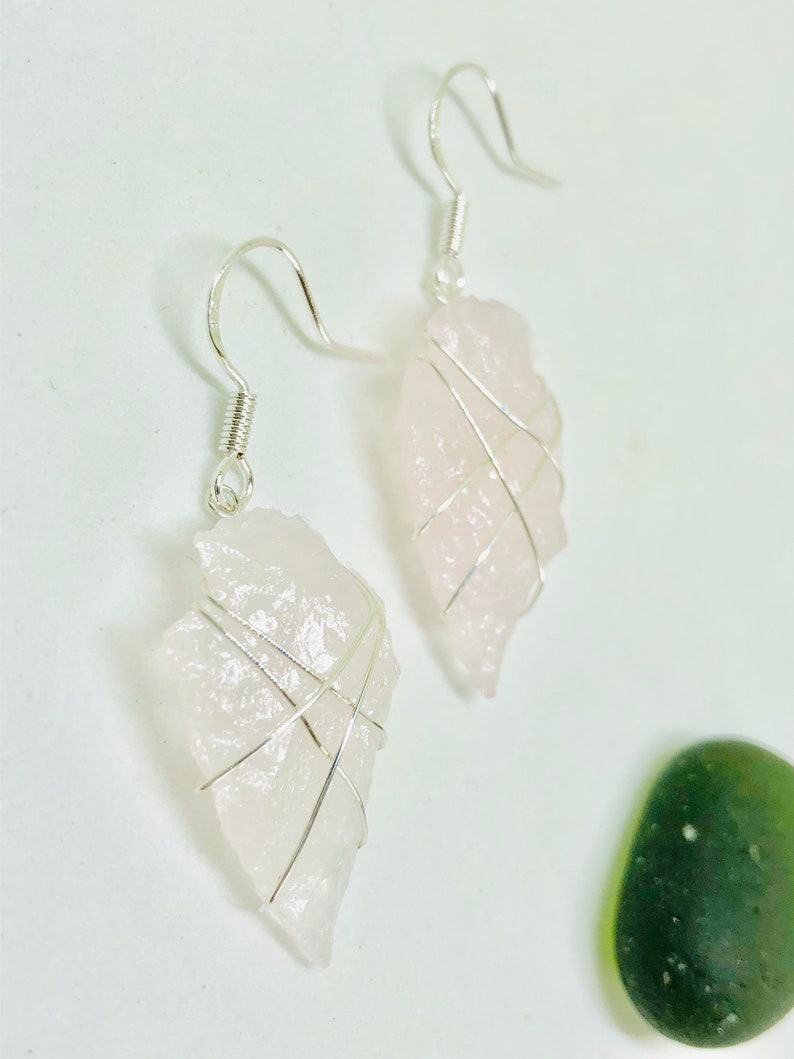 Rose quartz arrowhead earrings blush pink earrings rose image 9