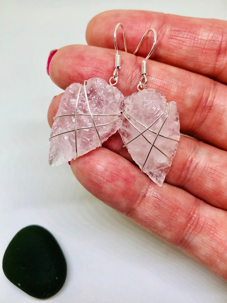 Rose quartz arrowhead earrings blush pink earrings rose image 0