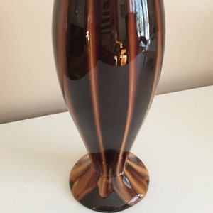 Huronia Pottery Canadian Vase unique Reflow flame pattern Caramel gold gloss glaze labelled