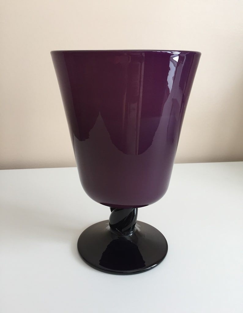 Vintage Hand Blown Glass Cased Footed Vase Amethyst with Etsy